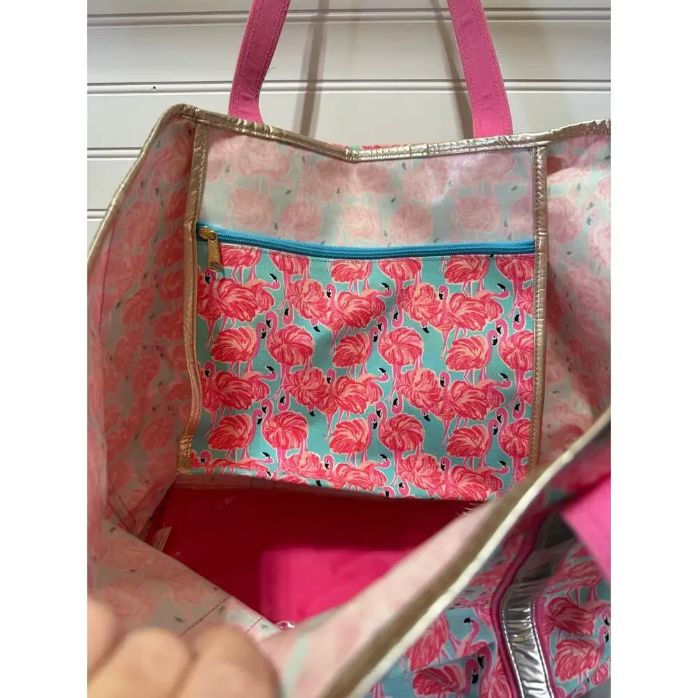 RARE VTG Lily Pulitzer All Over Flamingo Print Coated Tote Bag